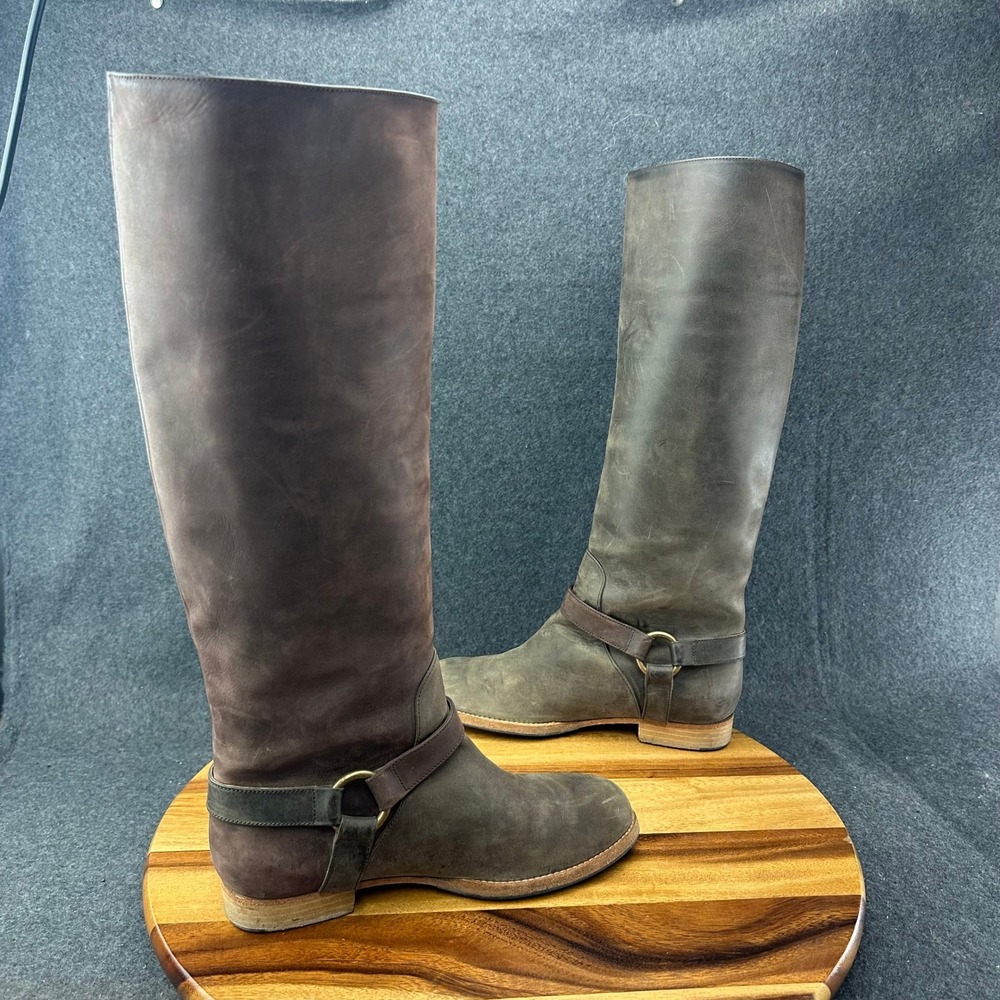 Peter Nappi Italy Womens 37 Two Tone Leather Tall Riding Boots Brown - Picture 7 of 10